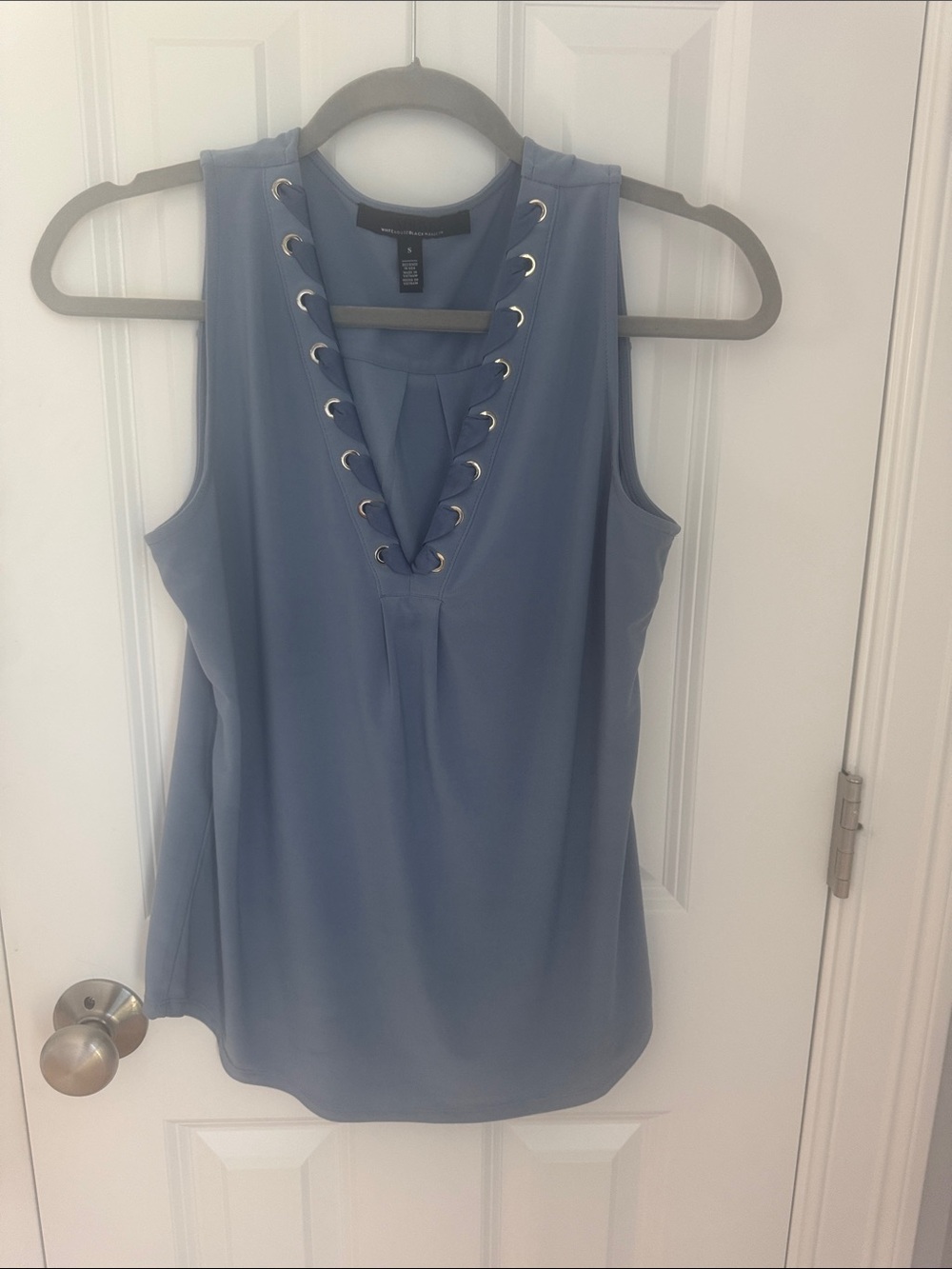 White House Black Market Dusty Blue Lace-Up V-Neck Tank